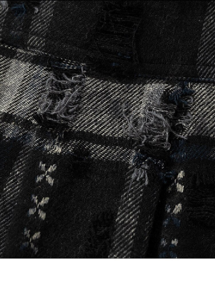 Plaid Strap Torn Long-Sleeved Shirt【s0000016258】