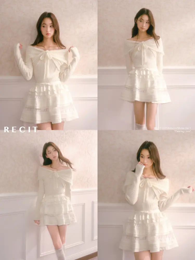 Bow-Tie Slim-Fit Long-Sleeve Knit Top【s0000014339】