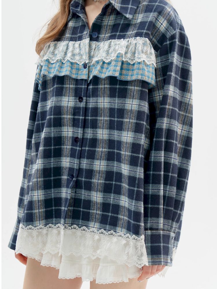 Long Sleeve Slim Blue Plaid Shirt【s0000011525】