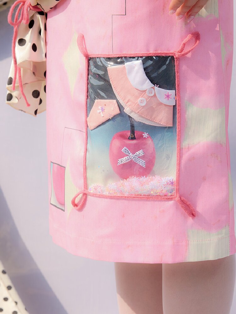 Illustration Print Pink Skirt【s0000015853】