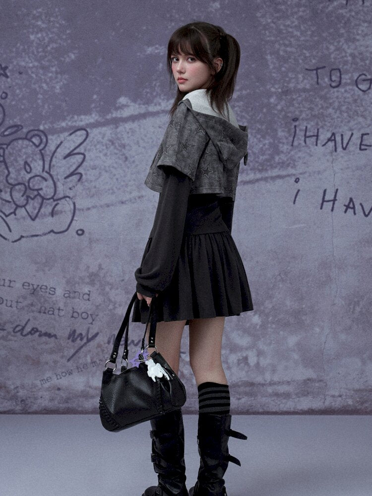 Gray Star Cat Ear Two-Piece Dress【s0000015441】