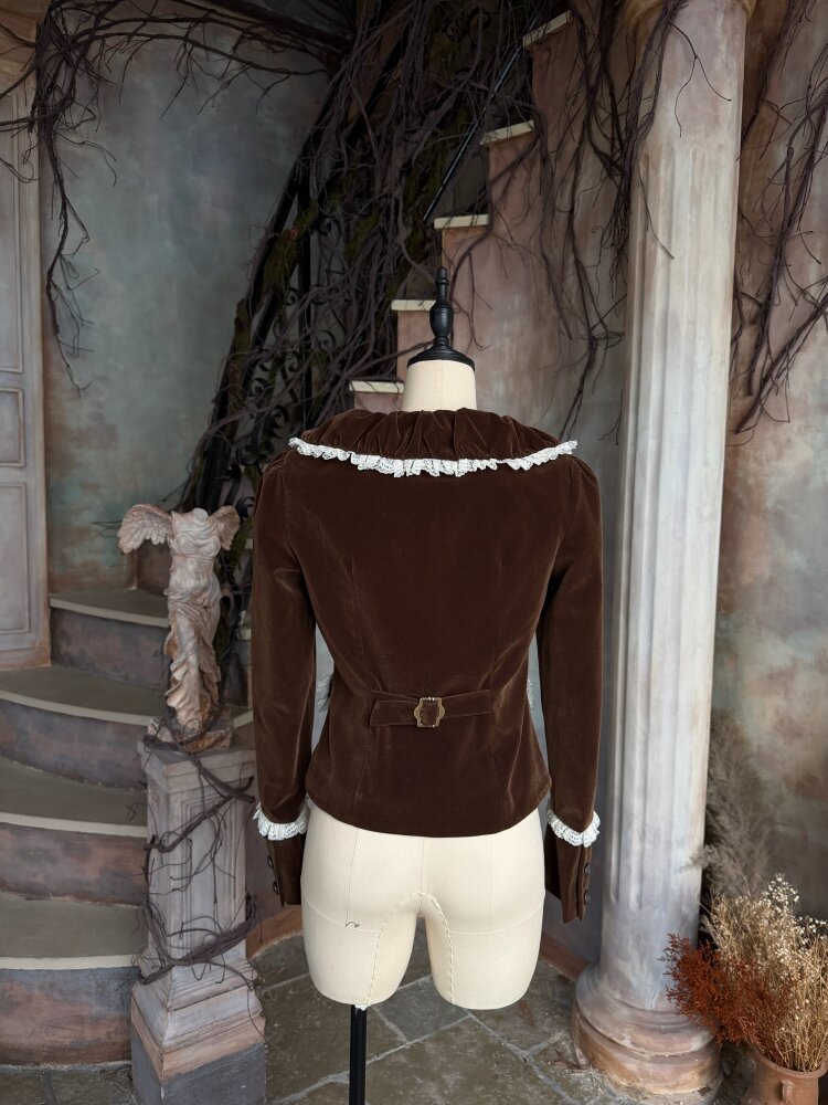 Vintage Brown Velvet Lace Blazer【s0000015616】