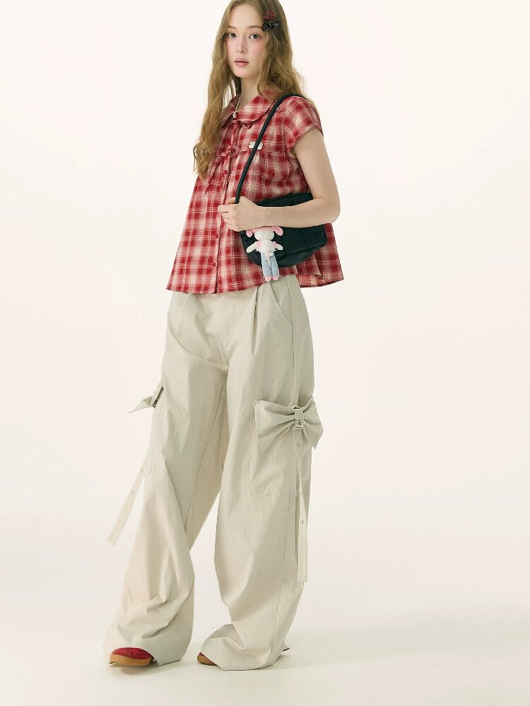Doll Neck Bow Plaid Preppy Shirt【s0000016850】