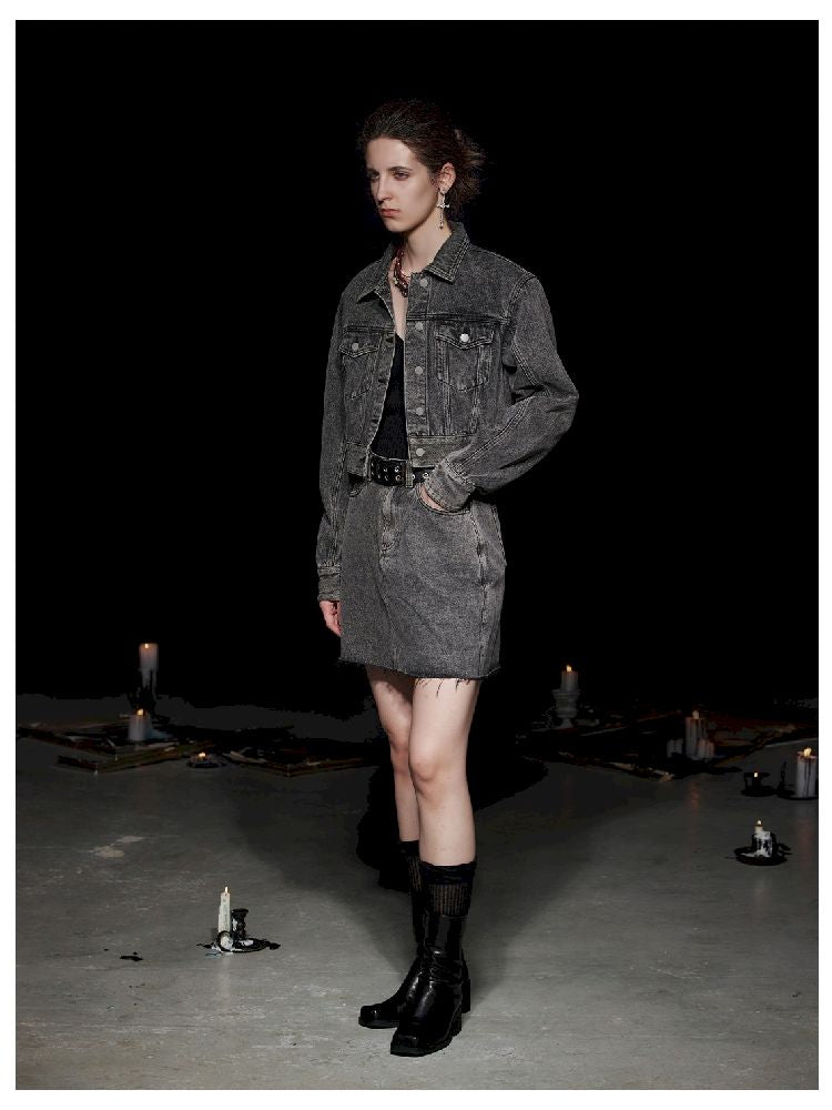 Fried Color buttons super silhouette lapel denim jacket【s0000005494】