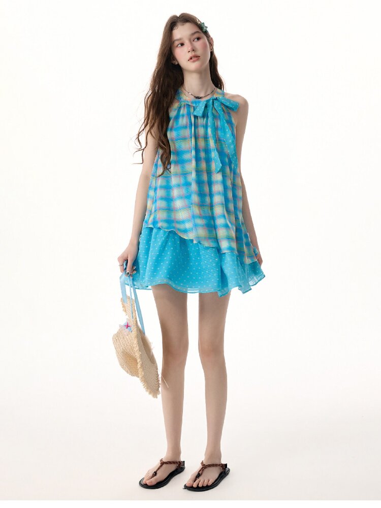 Summer Fresh Plaid Halter Dress【s0000017300】