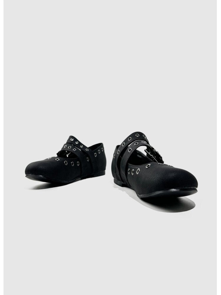 Matte Black Skull Ballet Shoes【s0000015707】