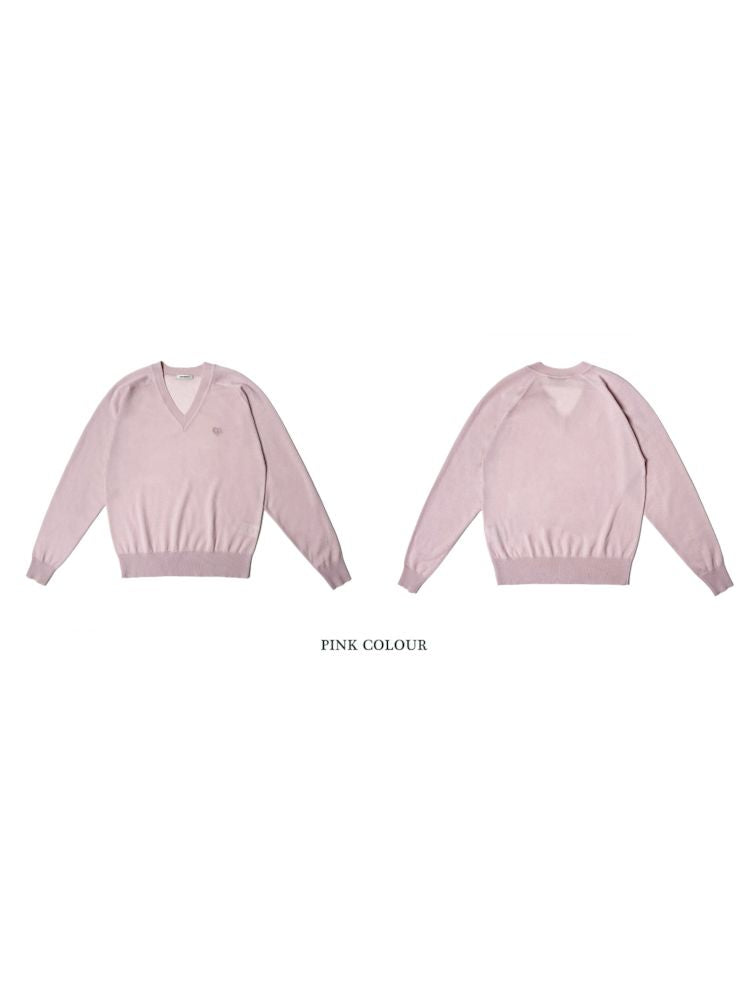 Wheat ears embroidery label soft V-neck loose long-sleeved jumper【s0000008614】