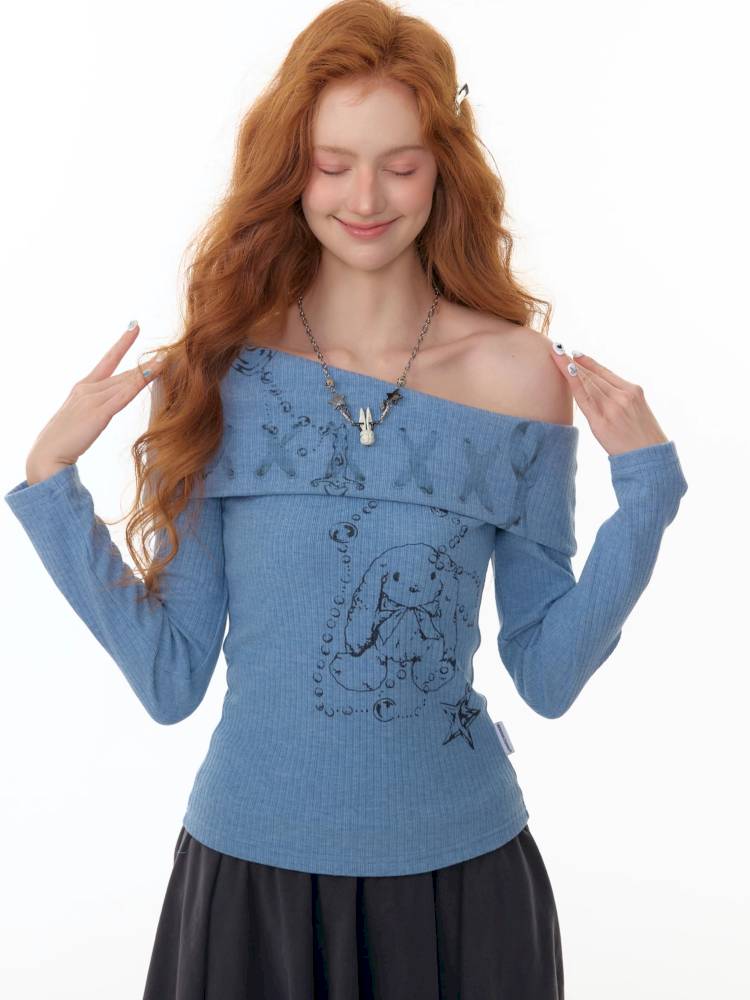 Off-the-Shoulder Long Sleeve T-Shirt【s0000014359】