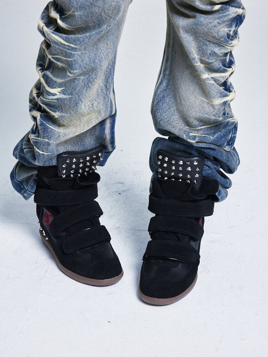 Cowhide Embroidered Wedge Sneakers【s0000015560】