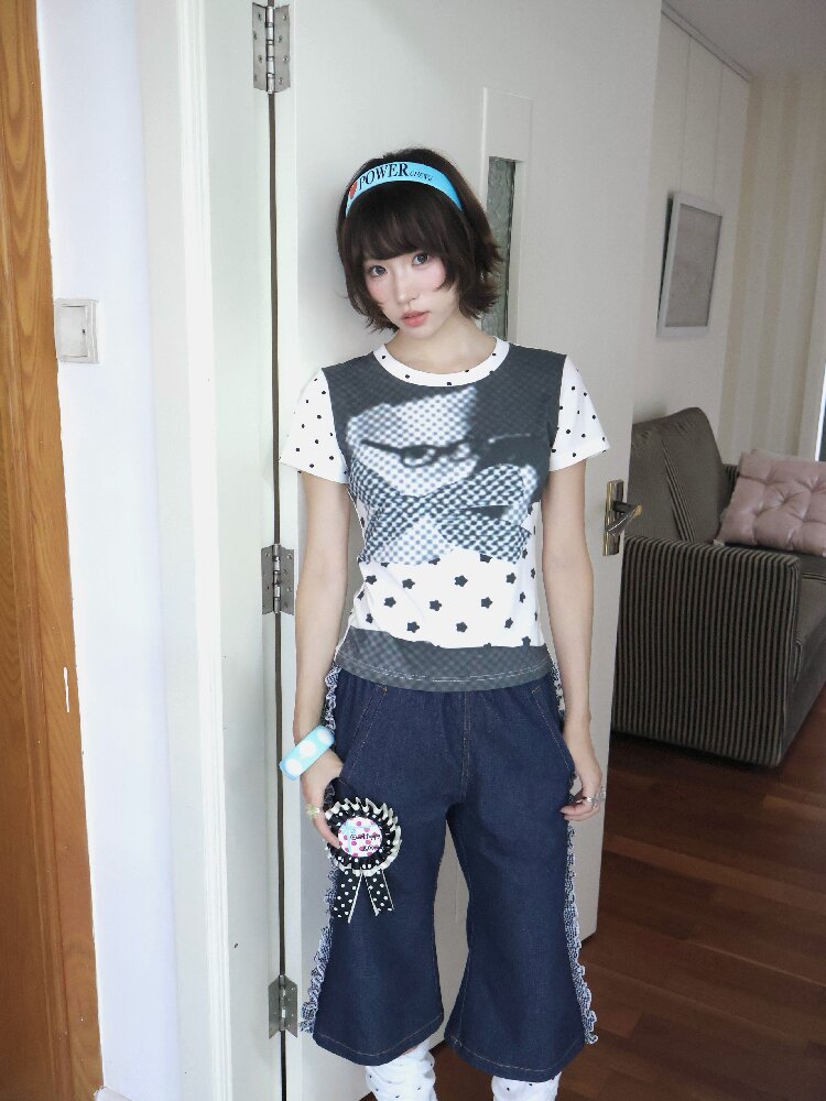 Antique Polka Dot Cat Print Top【s0000018678】