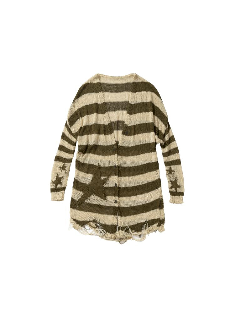 Striped knit loose bat-sleeve sunscreen hoodie【s0000012319】