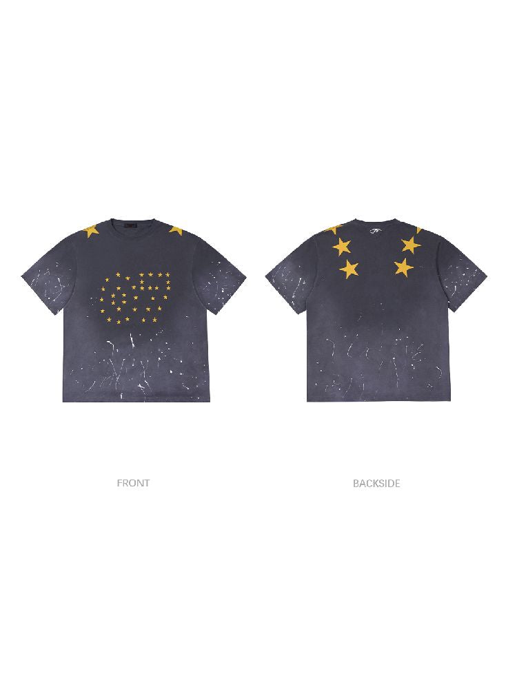 Ink Splatter Print Gradient Washed T-Shirt【s0000012094】