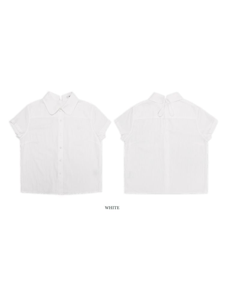 Stripe Embroidery Label Lapel Tie Short Sleeve Shirt【s0000008651】