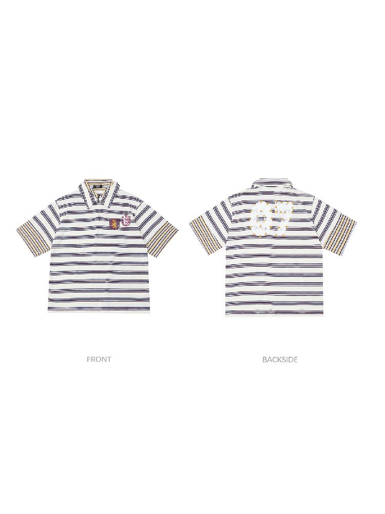 Striped Cuffs Spliced Polo Neck Tee【s0000012091】