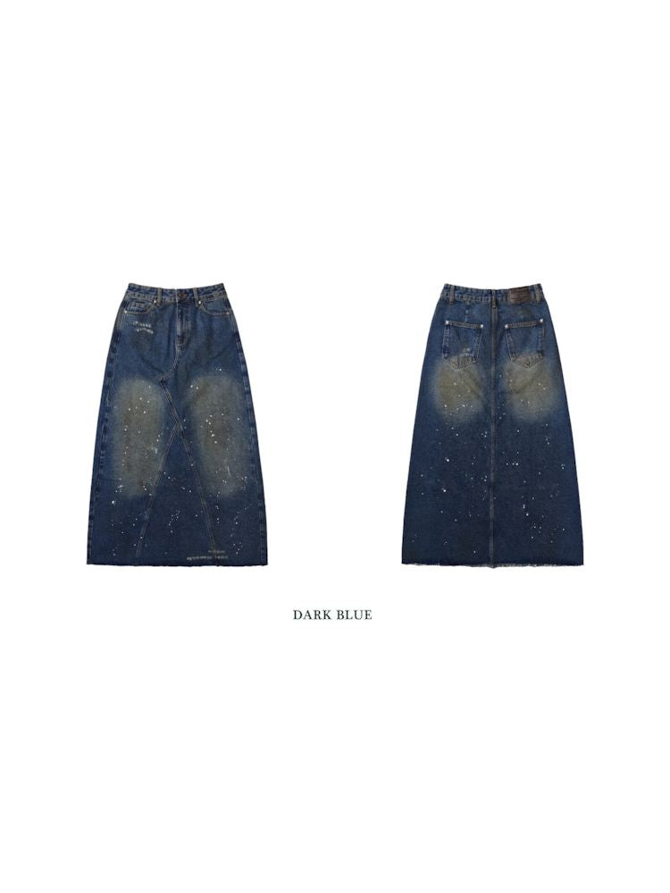 Washed splash ink flinging point spray denim bustier skirt【s0000008604】