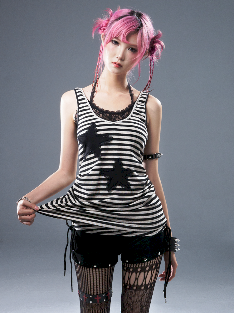 Fake Two-Piece Halter Sleeveless Tank Top【s0000012945】