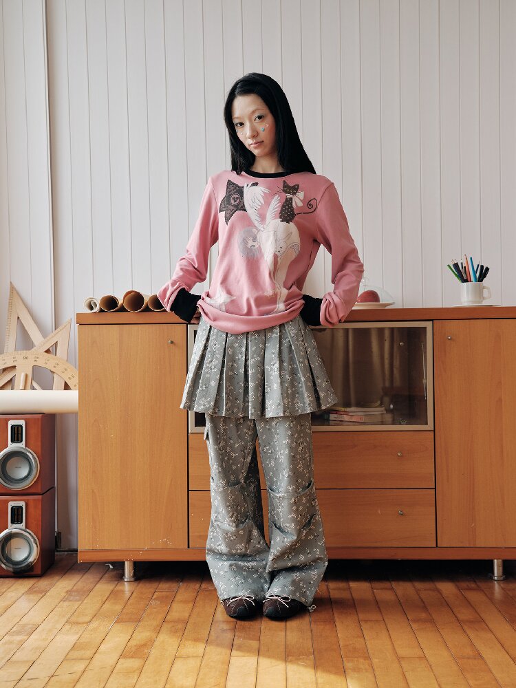 Gray Mosaic Detachable Skirt Jeans【s0000018707】