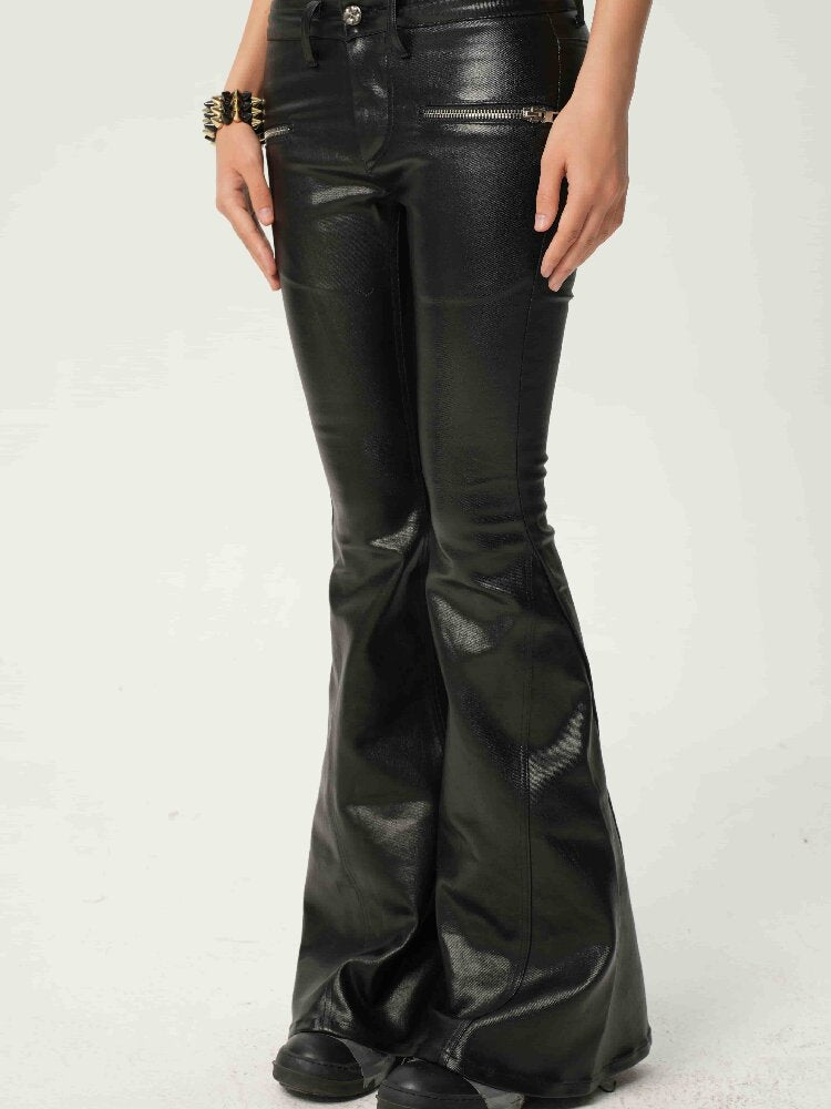 Glossy Coated Zipper Flared Pants【s0000017471】