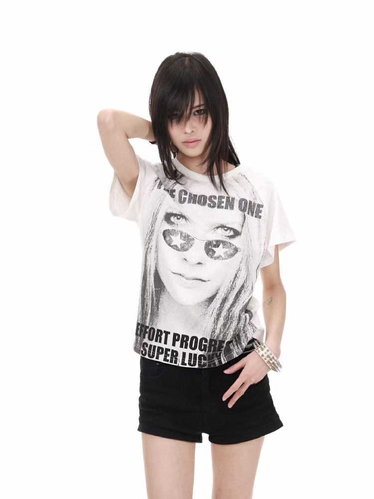 Portrait Diamond Print Raglan Tee【s0000018216】