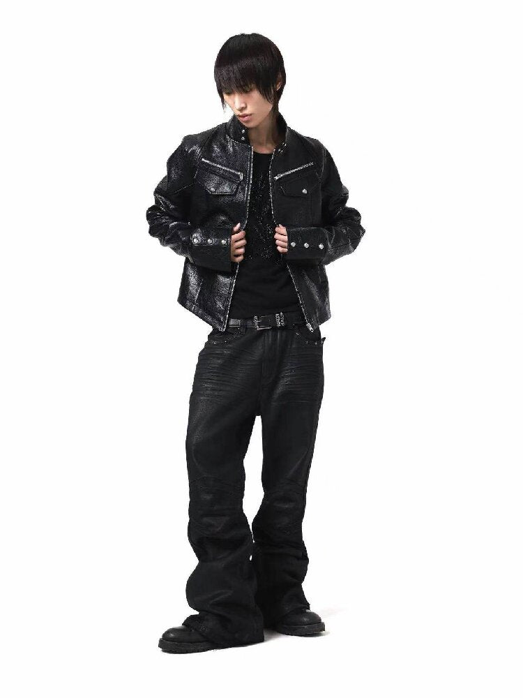 Armor Stand Collar Leather Zip Jacket【s0000018199】