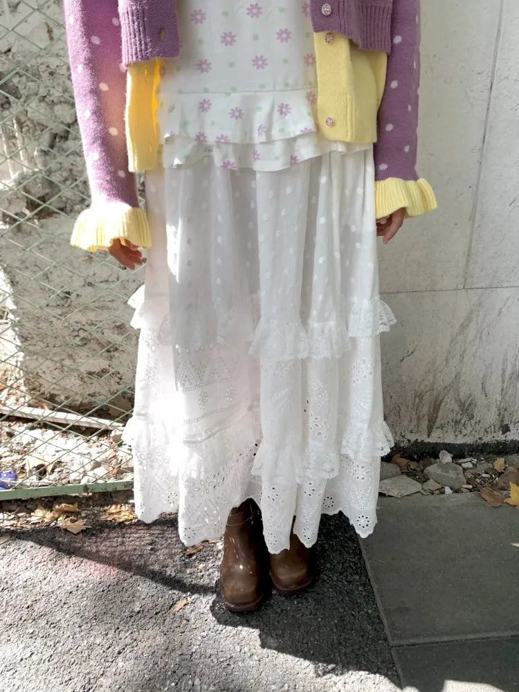 Patchwork Maxi Dress Cake-Style Skirt【s0000014166】