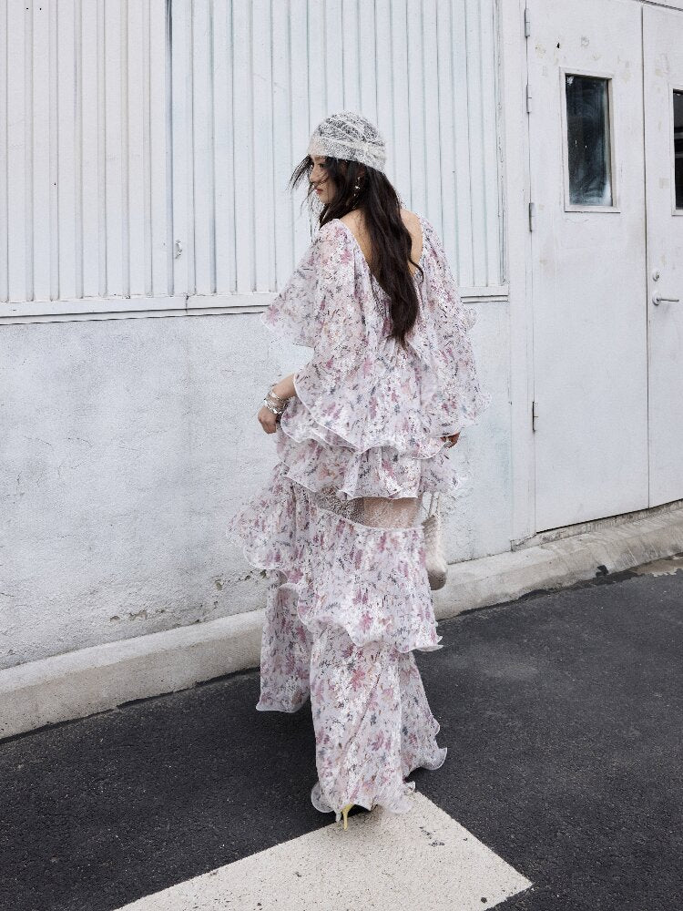 Retro Wilderness Floral Ruffled Dress【s0000016861】