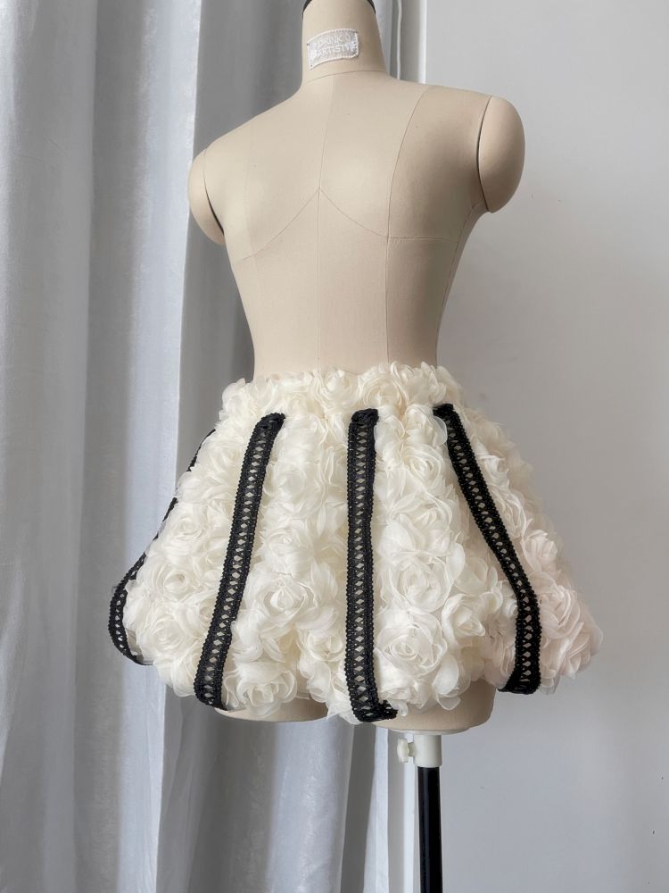 Plaid Lace Tie Bubble Sleeve Rose Set【s0000012437】