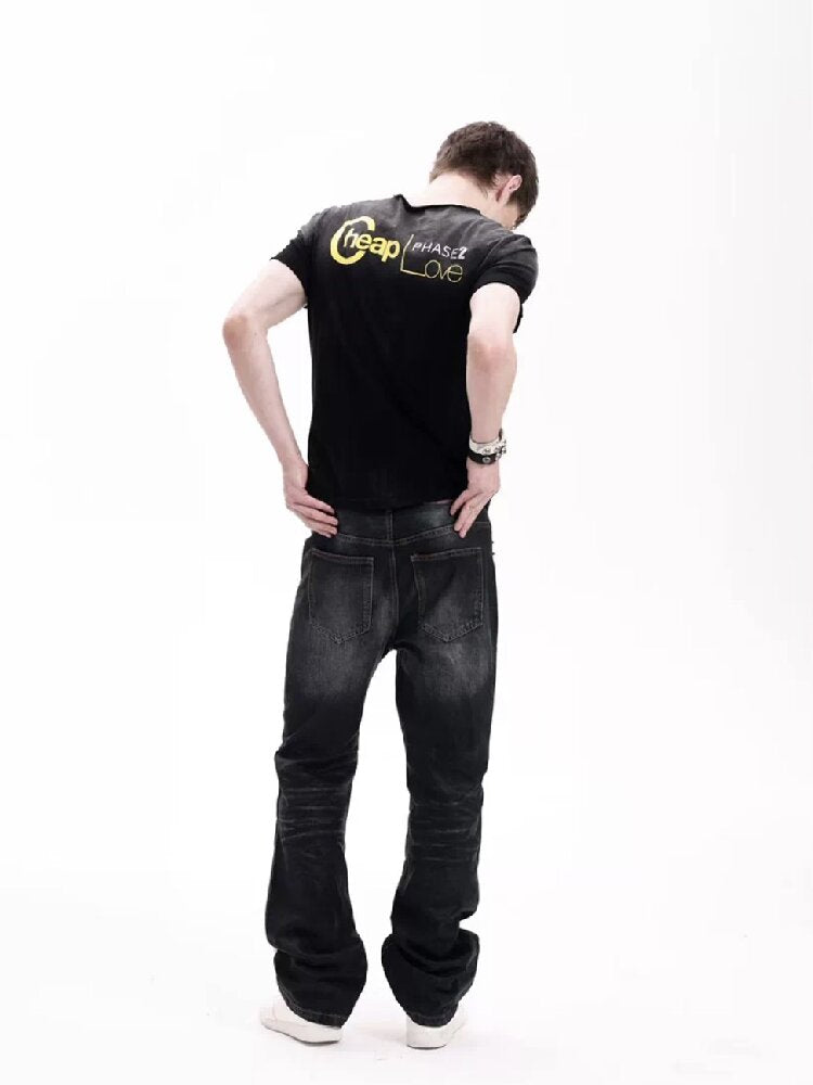Distressed Silver Print Rolled Tee【s0000018279】
