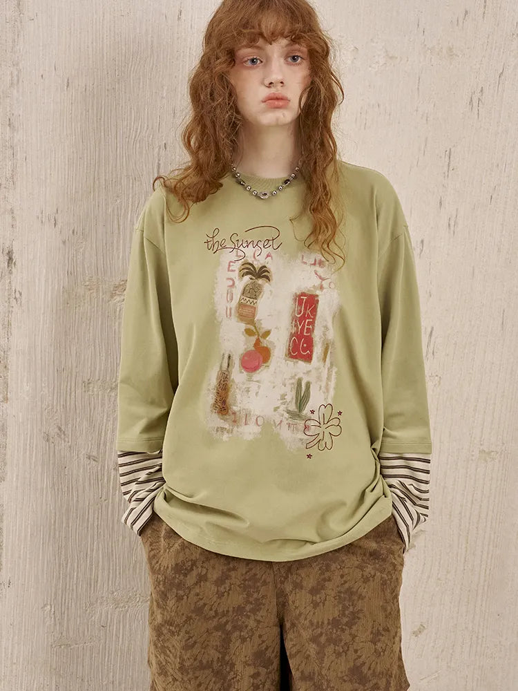 Patchwork Oversized Long-Sleeve T-Shirt【s0000014044】