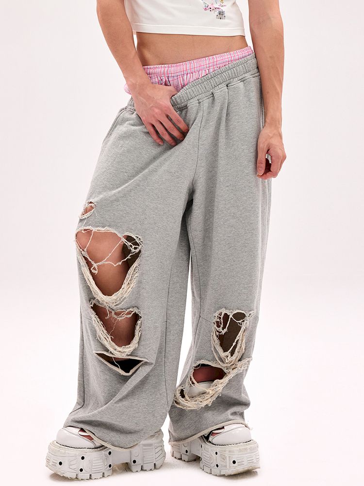 Fake Pants Slanting Ripped Sweatpants【s0000012179】 – SCULTURE