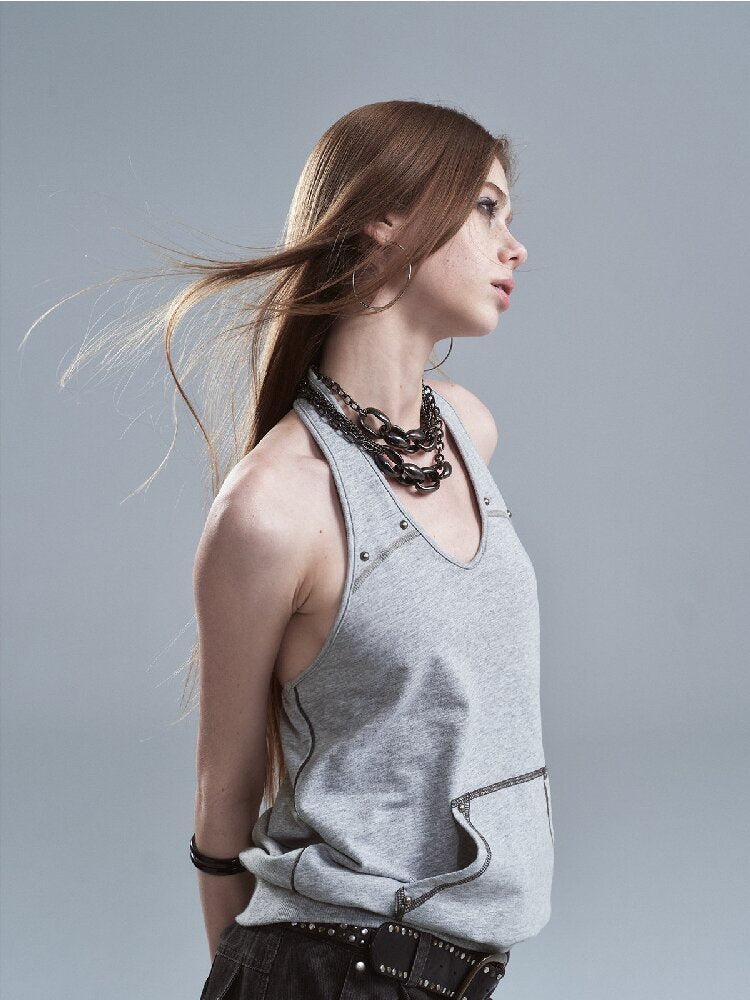 Halterneck Rivet Split Terry Vest【s0000016902】