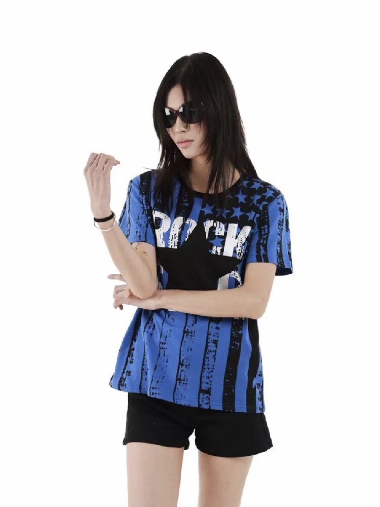 Stars and Stripes Letter Print Tee【s0000018239】