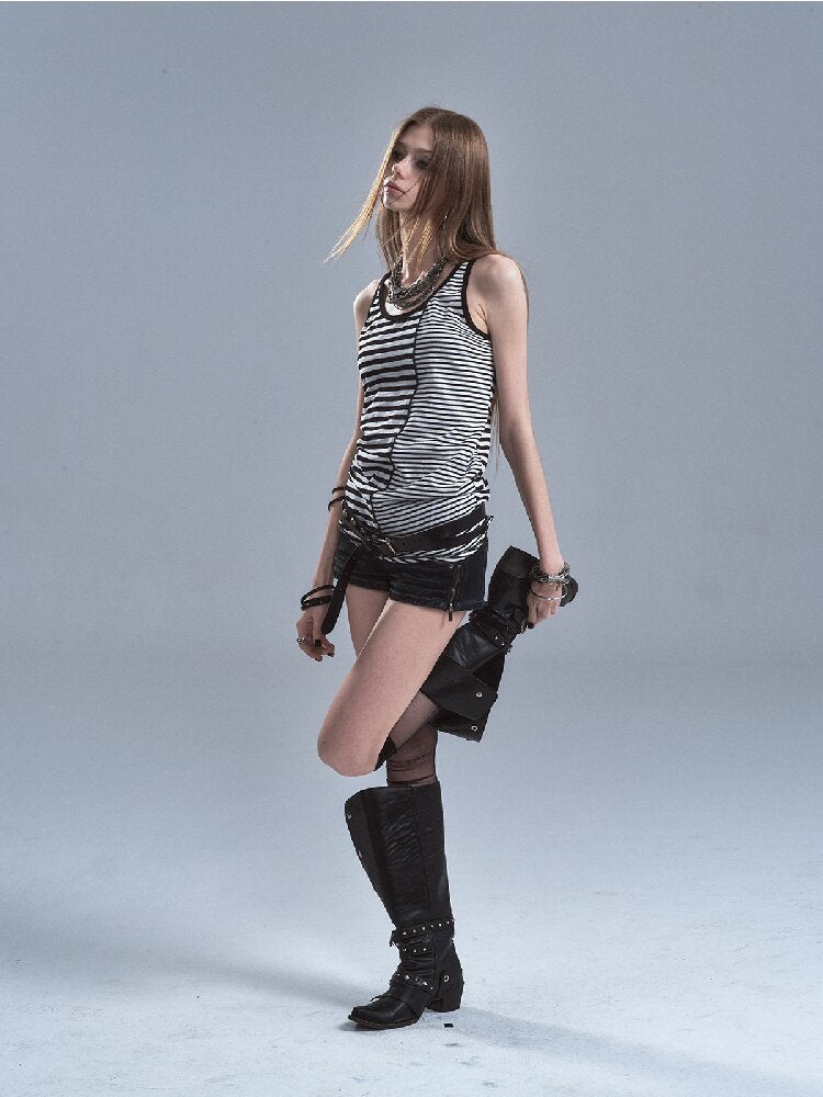 Pinstripe Panel Asymmetric Vest【s0000016901】