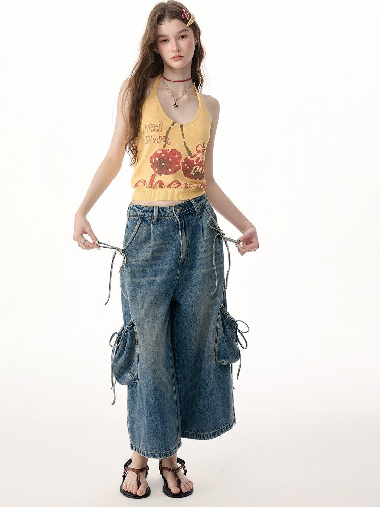 Wave Cherry Print Cropped Top Tank【s0000017304】