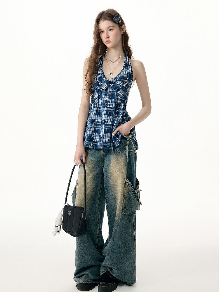 Plaid Twisted Halter Camisole【s0000017309】