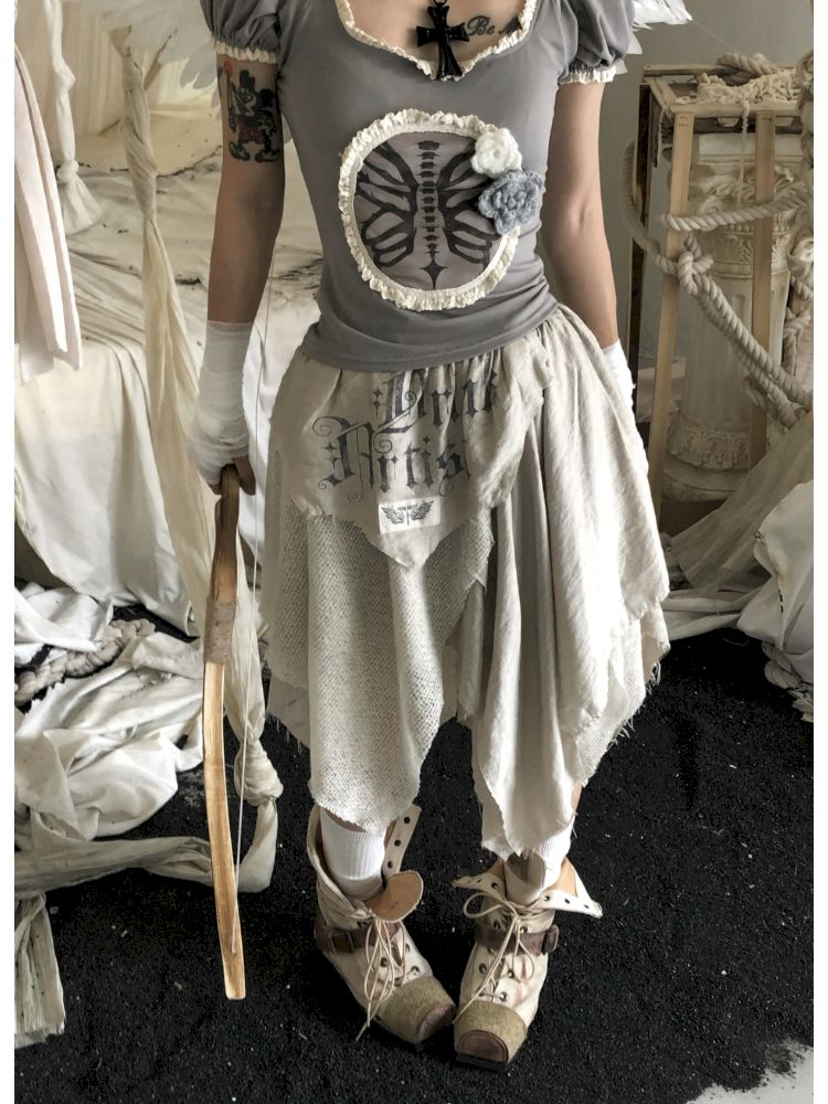 Irregular Patchwork Printed Old Tattered Half Skirt【s0000013526】