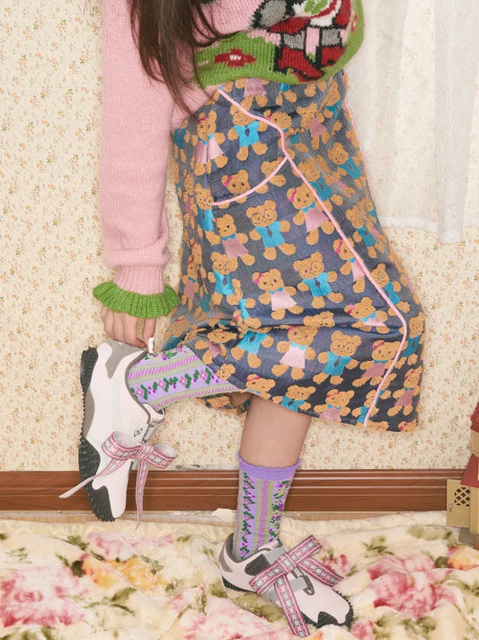Bear Contrast-Color Skirt【s0000014145】