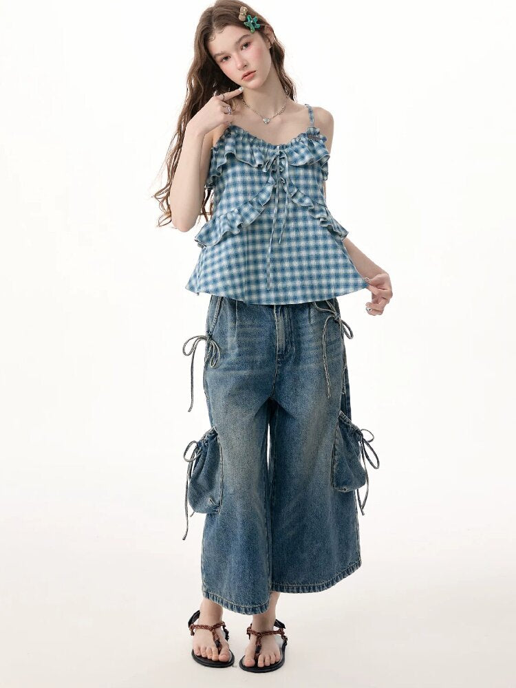 Ruffled Plaid Slimming Camisole【s0000017315】