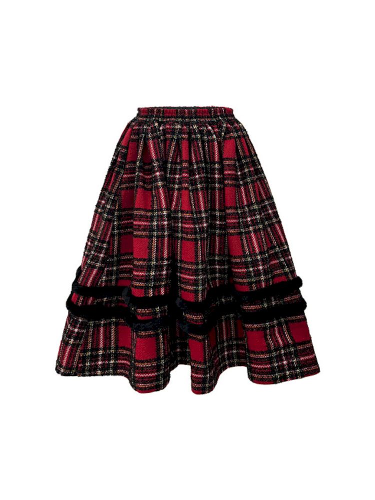 Checkered Removable Hair Collar Tweed Jacket Halter Set【s0000006045】