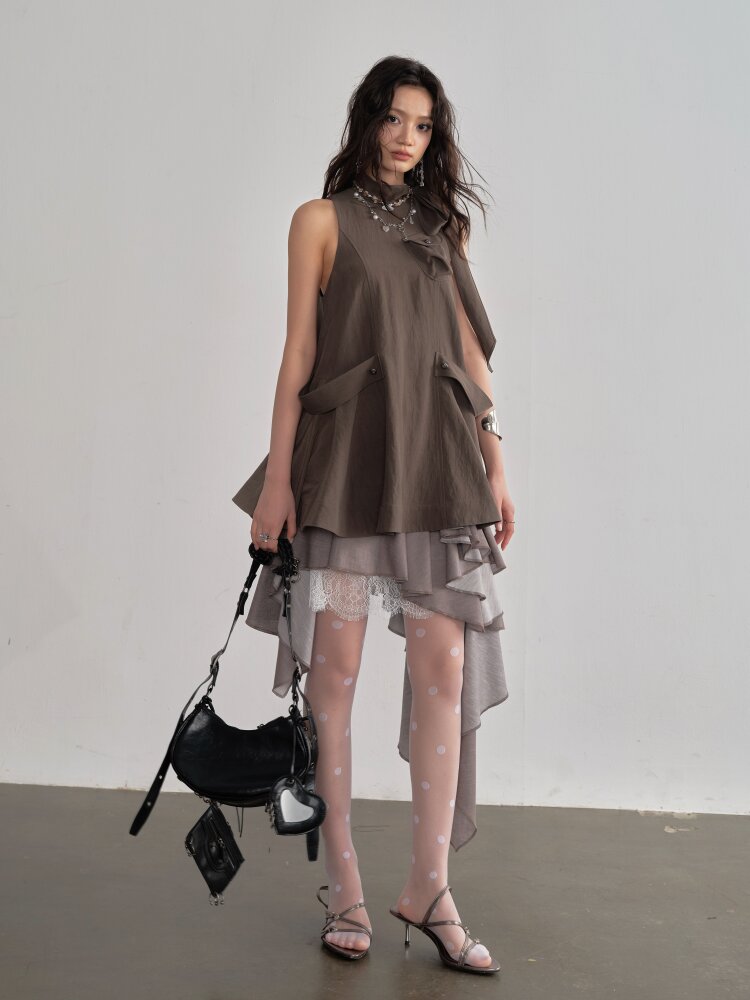 Earth Color Detachable Cape Sundress【s0000015692】