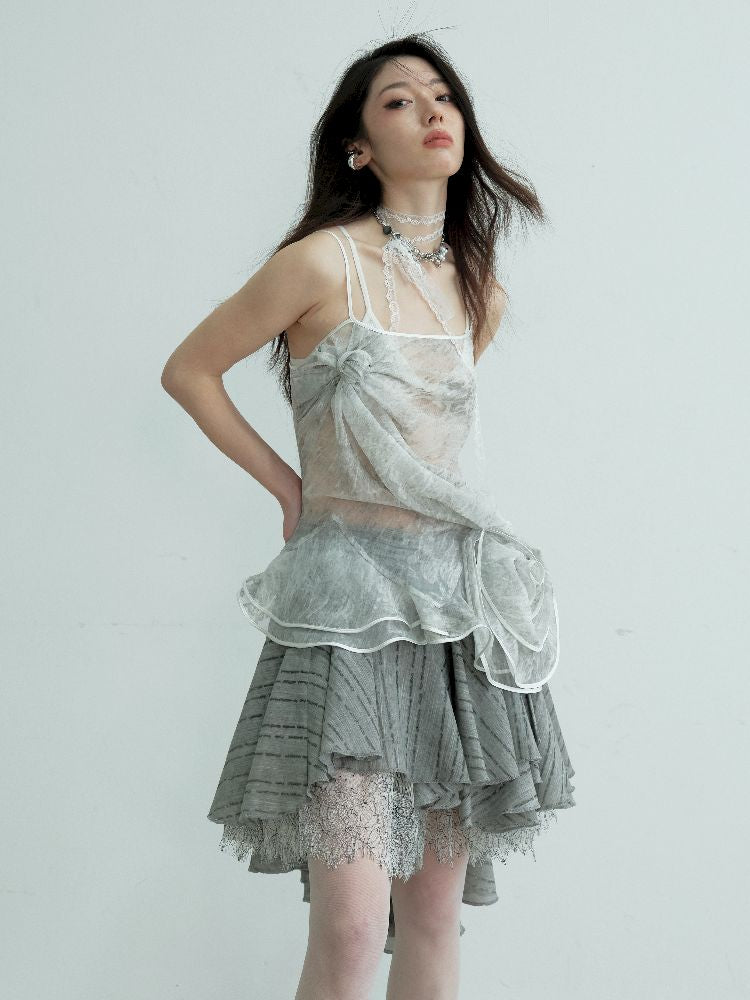 Flower Peplum Ruffle Tank Top【s0000012104】