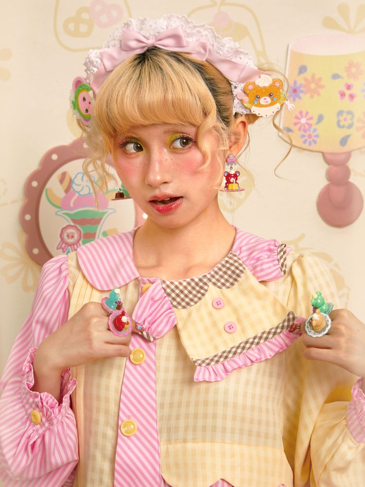 Dress Collar Design Pink Yellow Shirt【s0000013699】