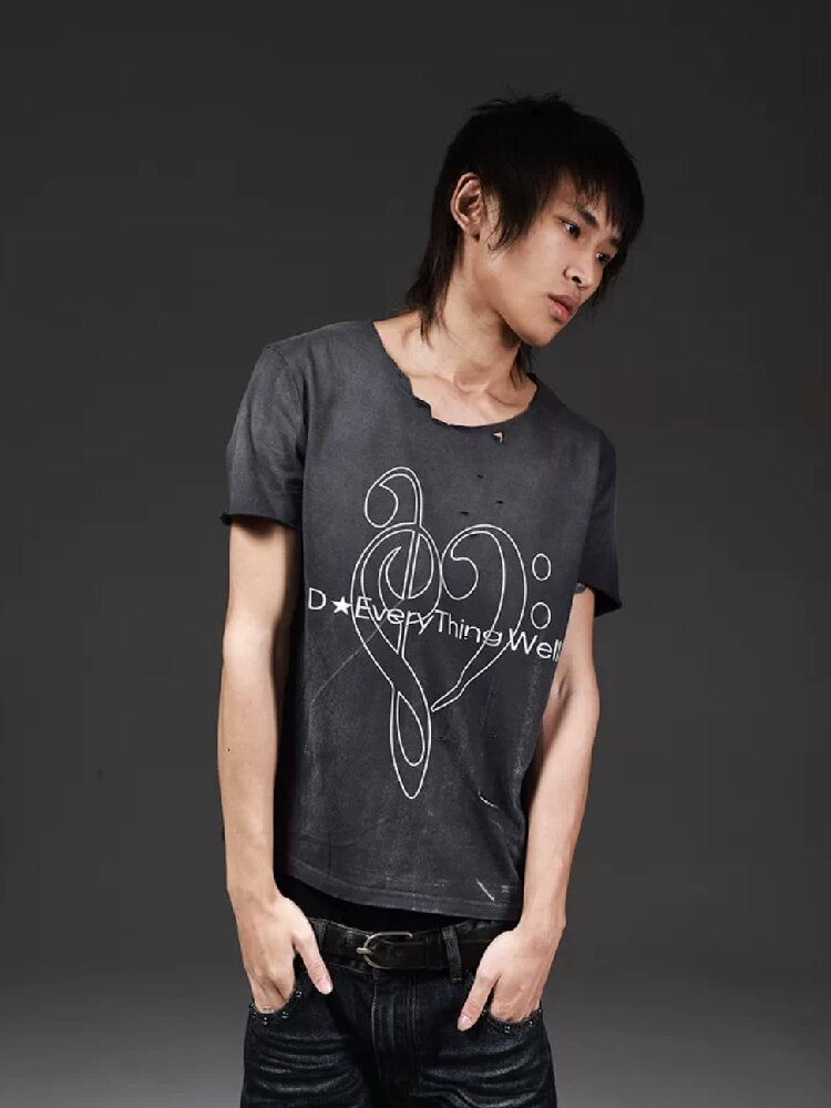 Heavy Wash Cut Neckline Short-Sleeve Tee【s0000018269】