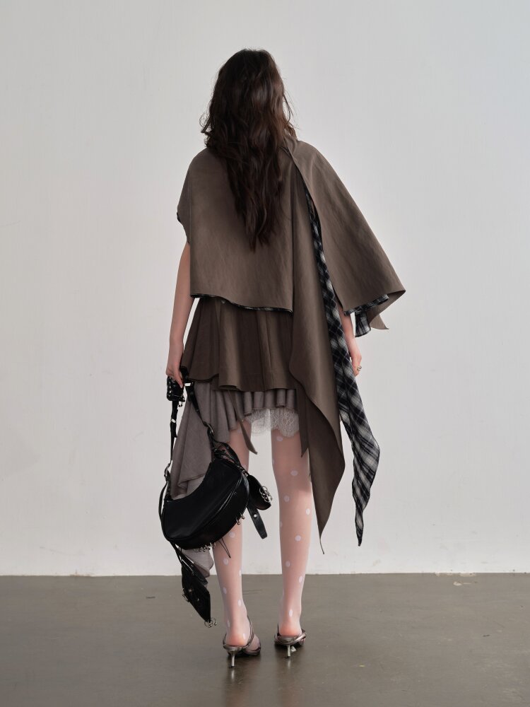 Pleated Linen Lace Asymmetrical Skirt【s0000015691】