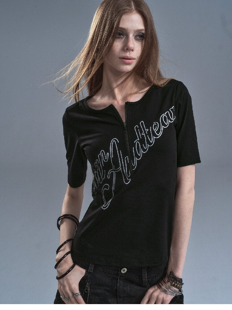 Silver Monogram Print Slim T-shirt【s0000016635】