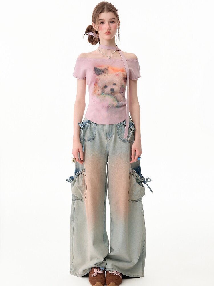 Puppy Print Slim Knitted Short T【s0000017671】