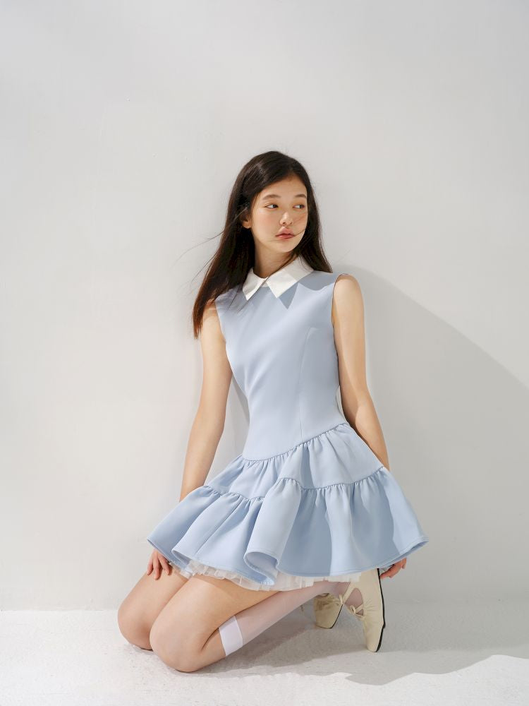 Glacier Blue Shirt Collar Vest Dress【s0000013248】