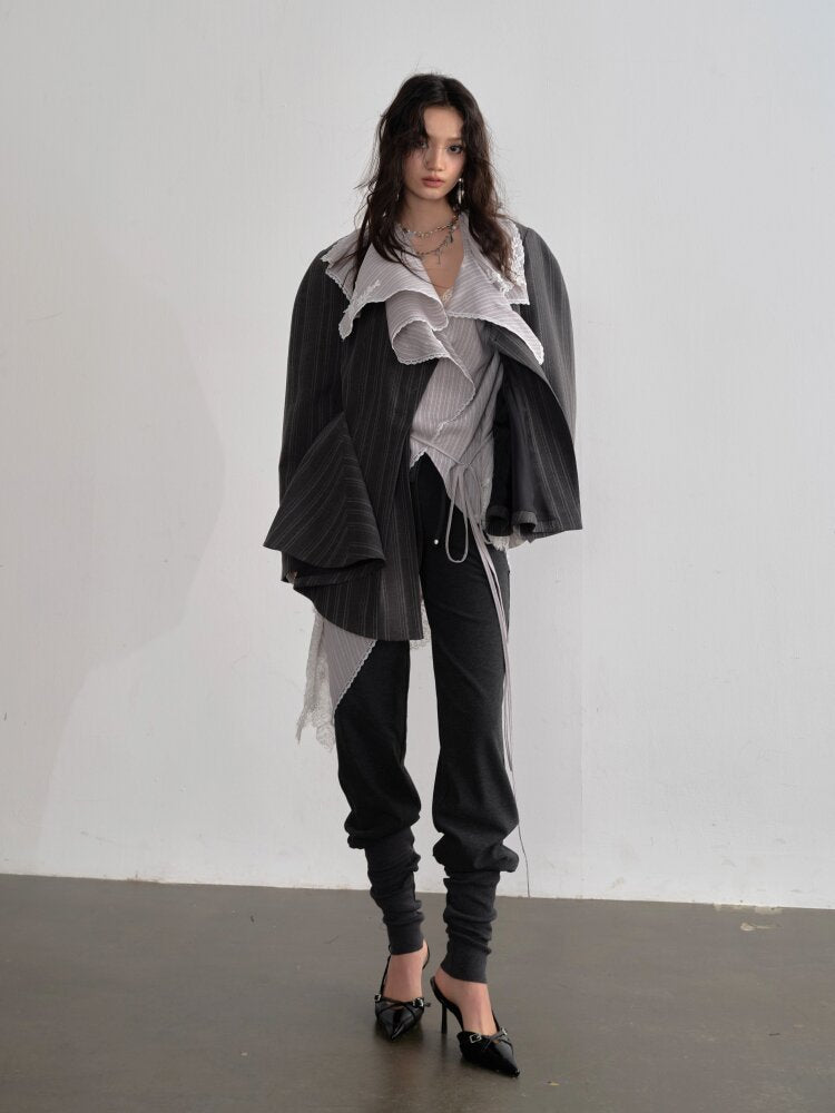 Gray Striped Hem Silhouette Blazer【s0000015689】