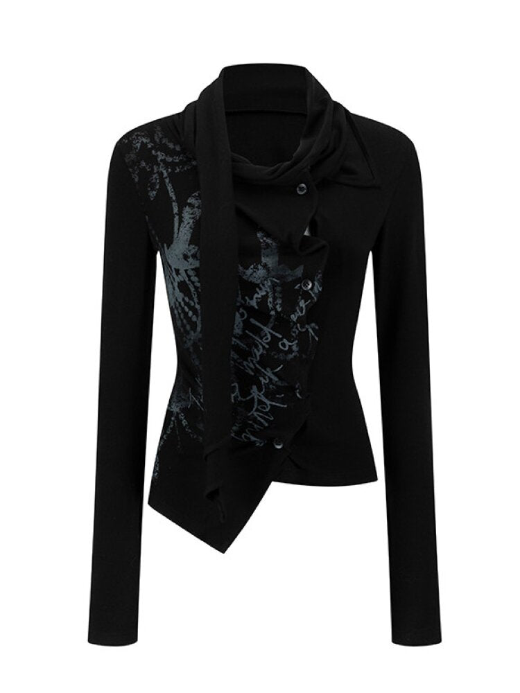 Mottled Graffiti Pleated Knit Top【s0000015552】