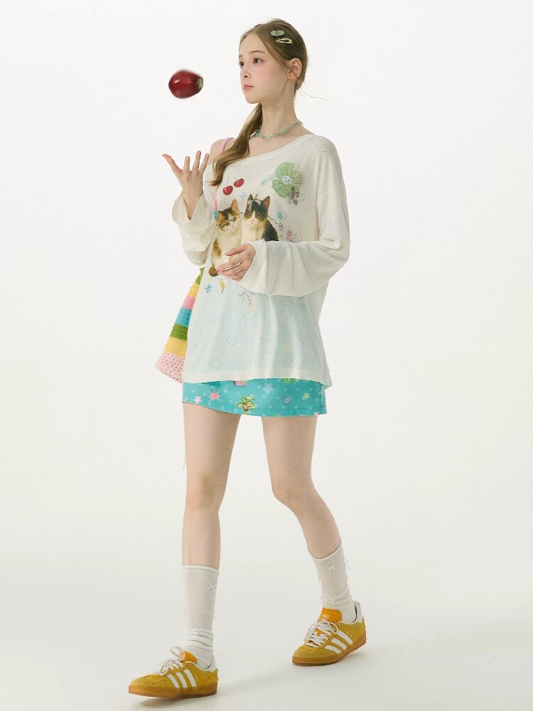 Summer Cat Heart Long Sleeve T Shirt【s0000017162】